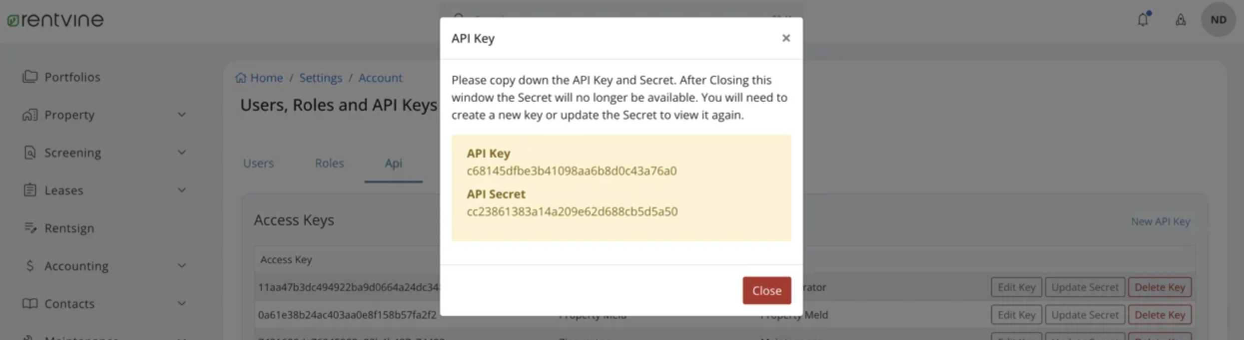rentvine api key modal.png
